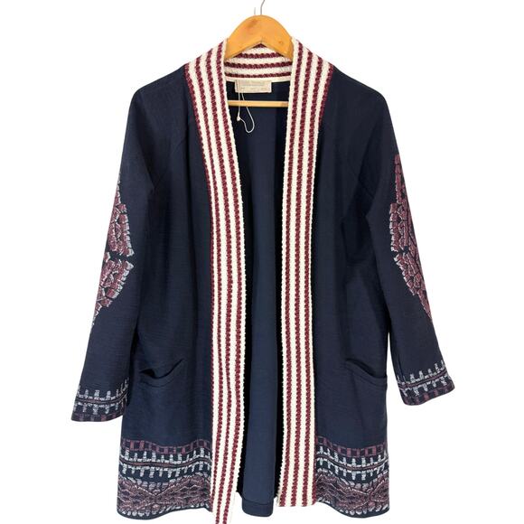 ZARA Trafaluc Boho Woven Open Front Cardigan Kimono Jacket Navy Cotton Size M - Picture 1 of 8